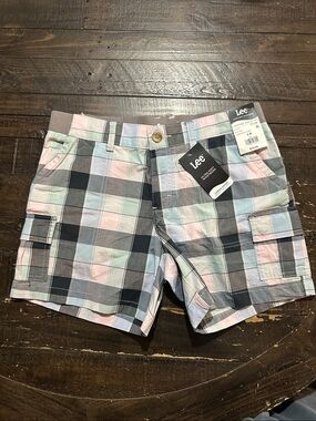 Lee Plaid Pastel Cargo Shorts in Pink, Mint & Blue